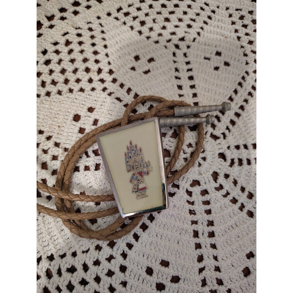 Vintage Kachina Spirit Dancer Bolo Tie Hand Painted Southwest Yellow Estate